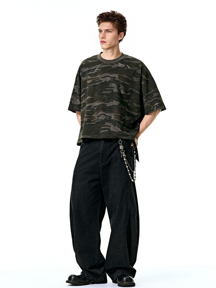 Liber SS Men's Boxy Camouflage American Retro T-shirt