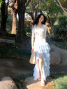 Liber Summer Women's Lace Pleated Asymmetric Skirt