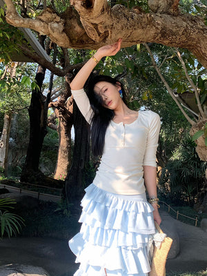 Liber Summer Women's Lace Pleated Asymmetric Skirt