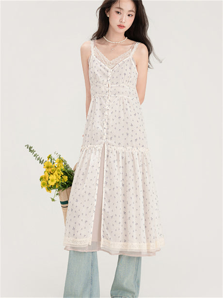Liber Summer Women's Floral Print Solid Midi Dress
