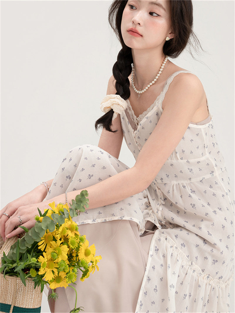 Liber Summer Women's Floral Print Solid Midi Dress