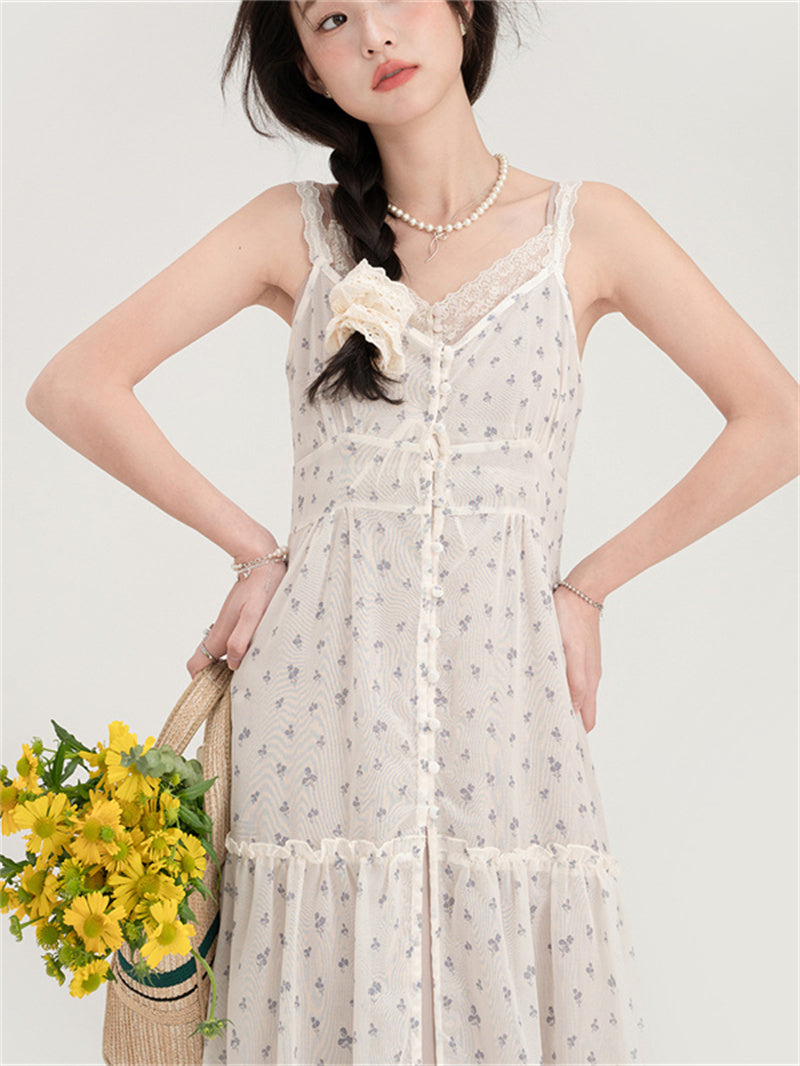 Liber Summer Women's Floral Print Solid Midi Dress