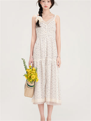 Liber Summer Women's Floral Print Solid Midi Dress