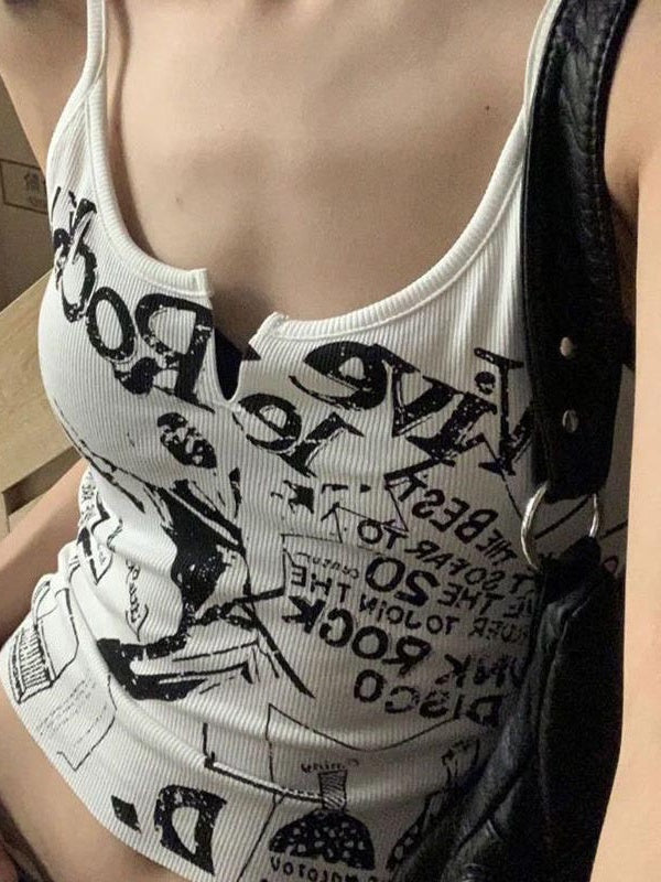 Liber Summer Women's Navel Printed Tank tops&Camis