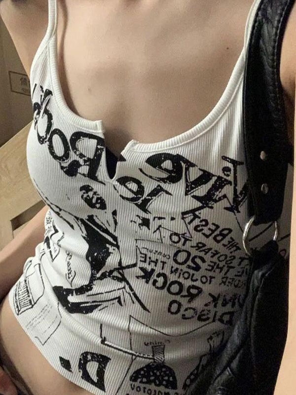 Liber Summer Women's Navel Printed Tank tops&Camis