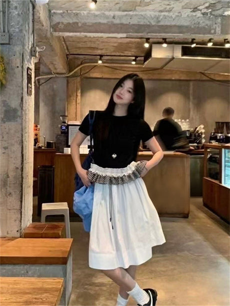 Liber Summer women's solid color drawstring skirt