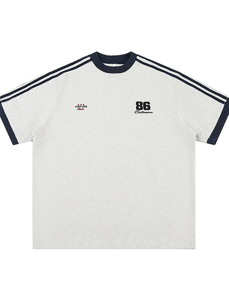 Liber SS Men's Printed Vertical Stripe Color Stitching T-shirt