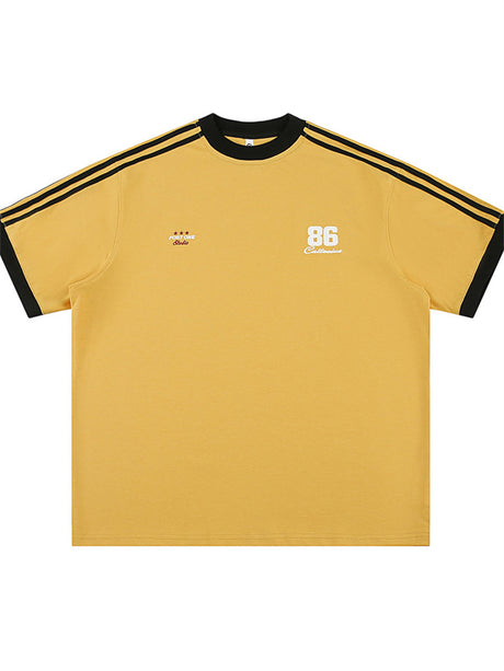 Liber SS Men's Printed Vertical Stripe Color Stitching T-shirt