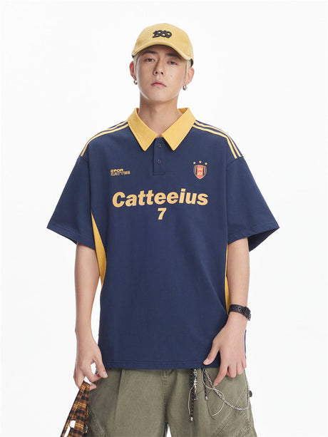 Liber SS Men's Printed Embroidered Contrast Polo Shirt