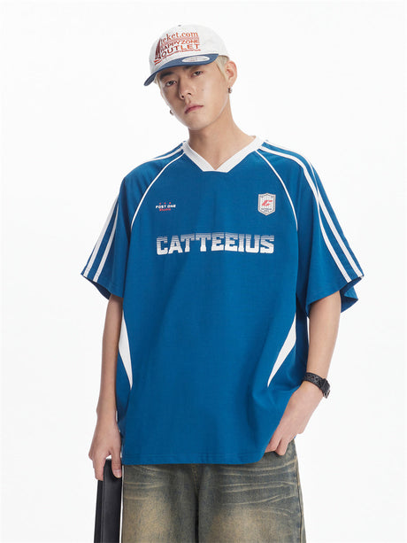 Liber SS Men's Letter Print Color Stitching T-shirt