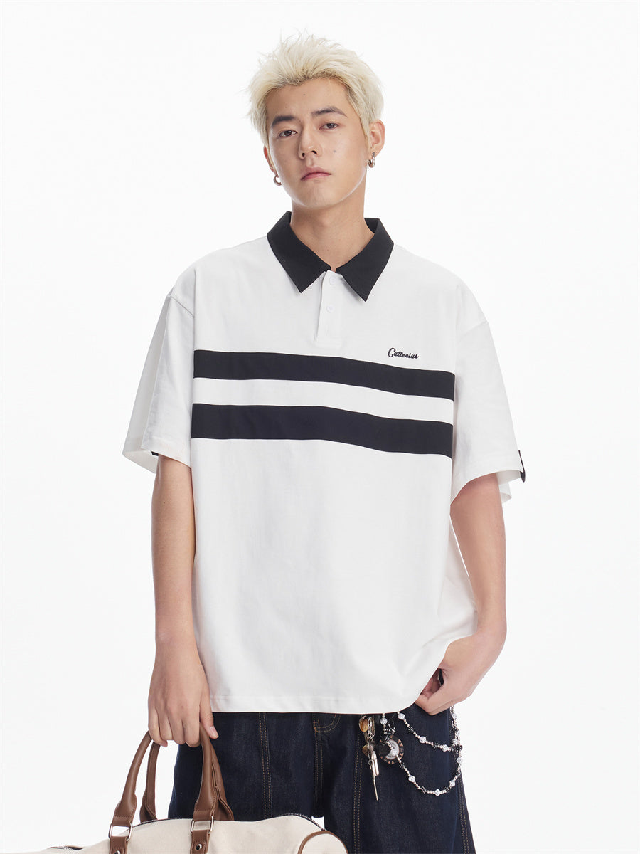 Liber SS Men's Printed Color Panel Polo Shirt