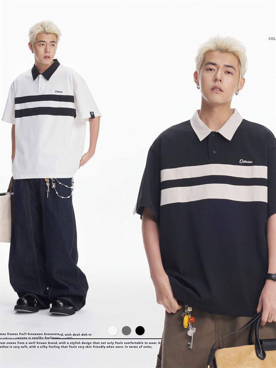 Liber SS Men's Printed Color Panel Polo Shirt