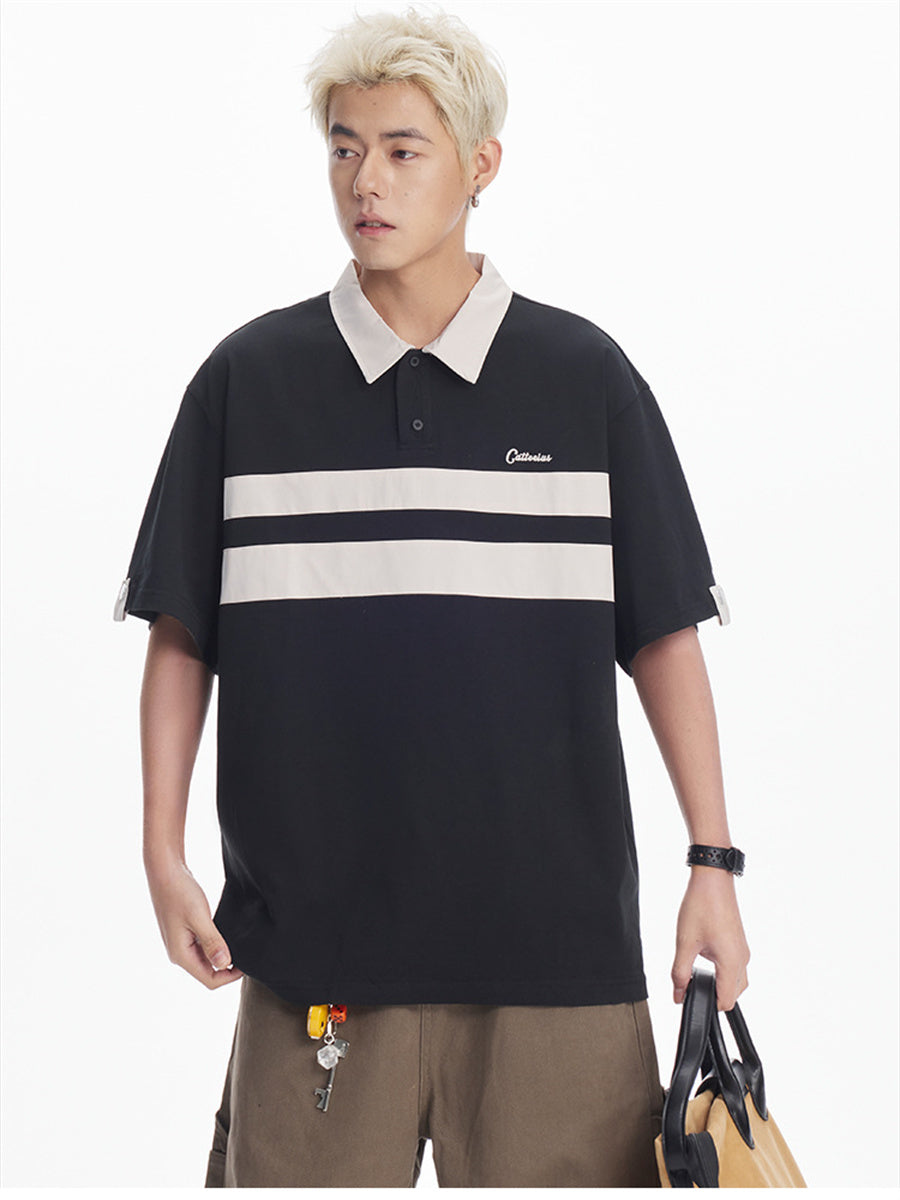 Liber SS Men's Printed Color Panel Polo Shirt