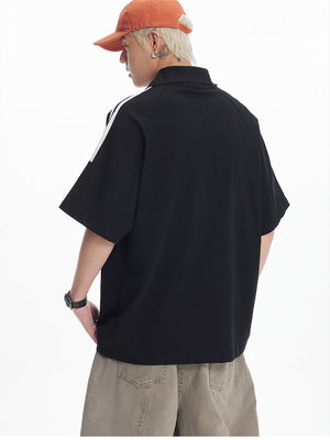 Liber SS Men's Color Stitching American Retro Print Polo Shirt