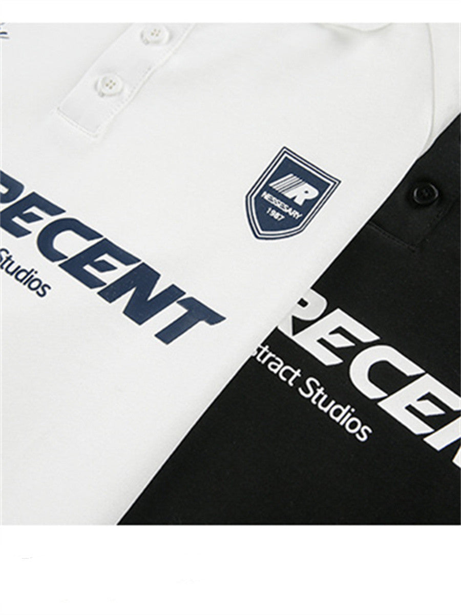 Liber SS Men's Color Stitching American Retro Print Polo Shirt