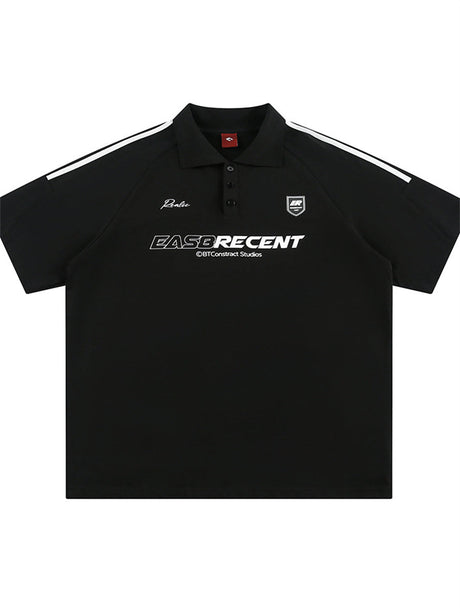 Liber SS Men's Color Stitching American Retro Print Polo Shirt