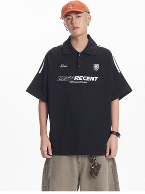 Liber SS Men's Color Stitching American Retro Print Polo Shirt