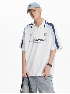 Liber SS Men's Color Stitching American Retro Print Polo Shirt