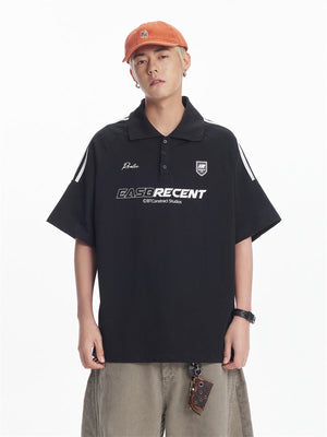 Liber SS Men's Color Stitching American Retro Print Polo Shirt