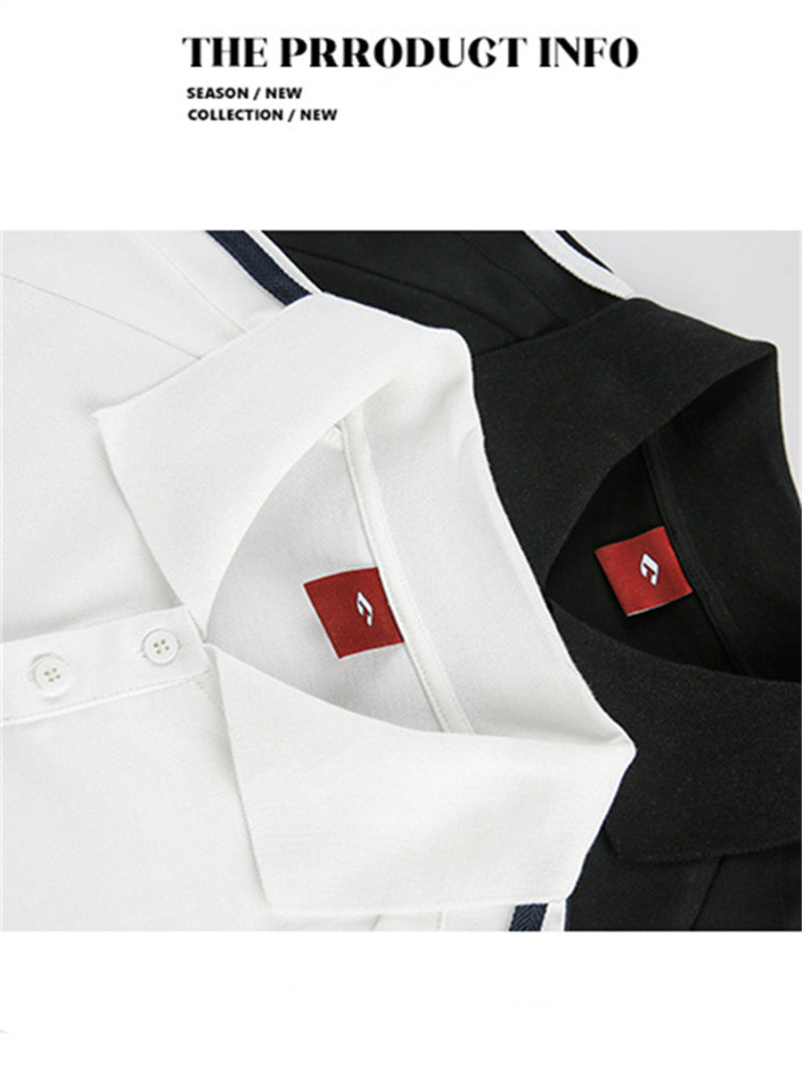 Liber SS Men's Color Stitching American Retro Print Polo Shirt