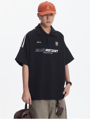 Liber SS Men's Color Stitching American Retro Print Polo Shirt