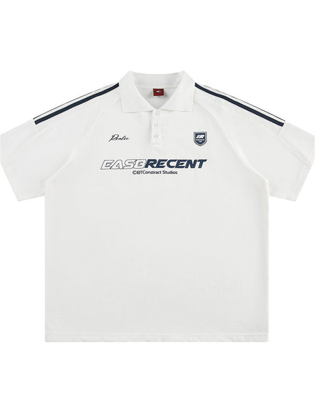 Liber SS Men's Color Stitching American Retro Print Polo Shirt
