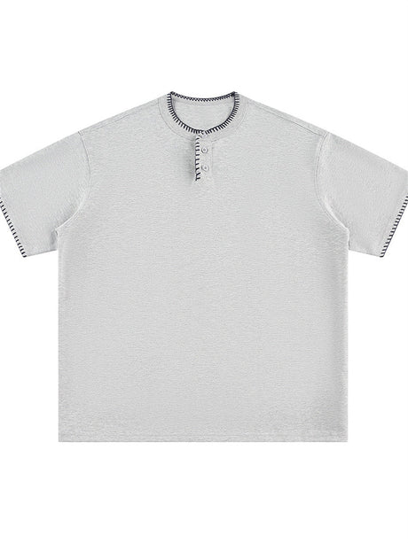 Liber SS Men's Button Lace Half-Open Collar T-Shirt