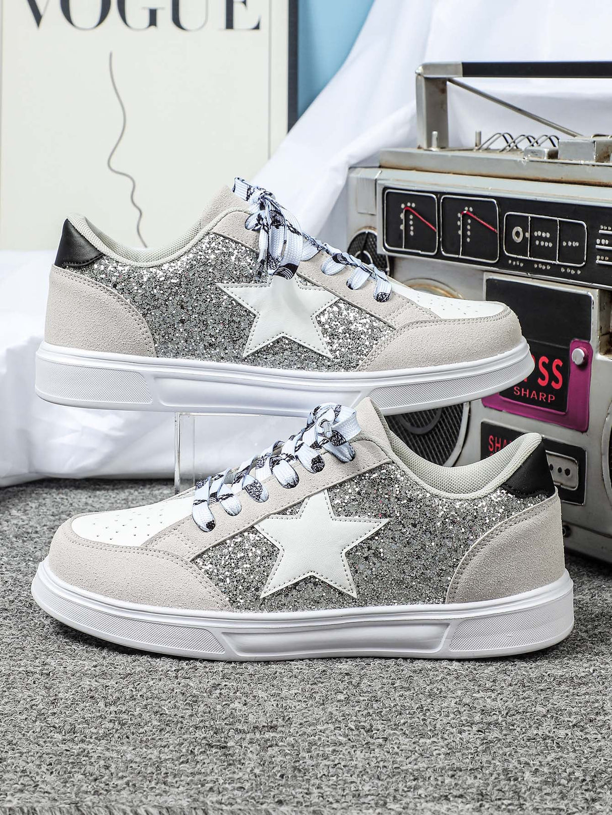 Liber Four Seasons Women's Shoes Five-pointed Star Sequined Ladies Sneakers