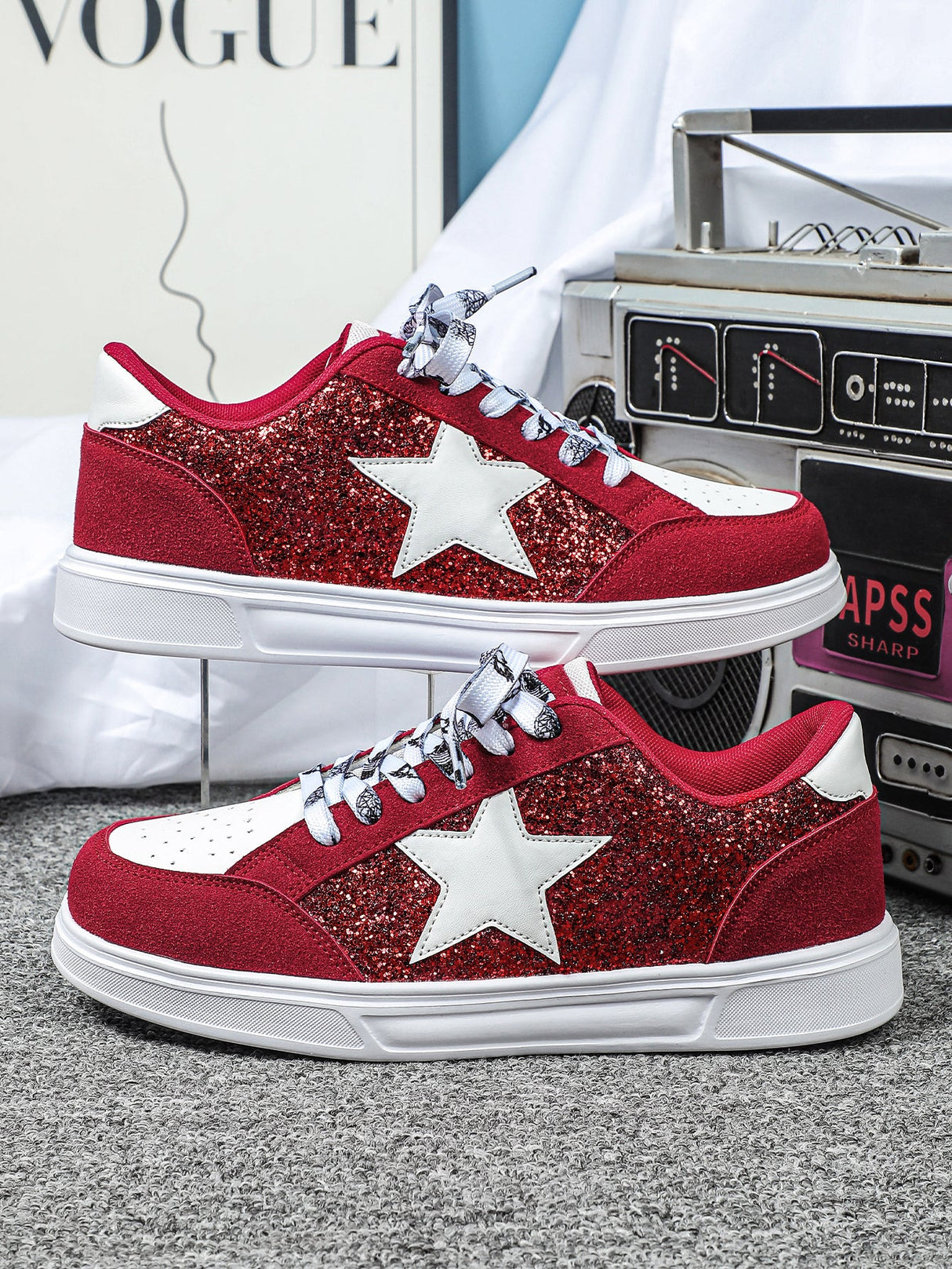 Liber Four Seasons Women's Shoes Five-pointed Star Sequined Ladies Sneakers