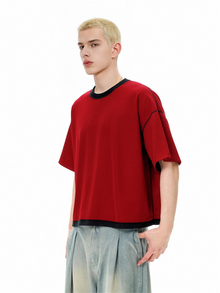 Liber SS Men's Color-blocked Fabric-blocked Contrast T-shirt
