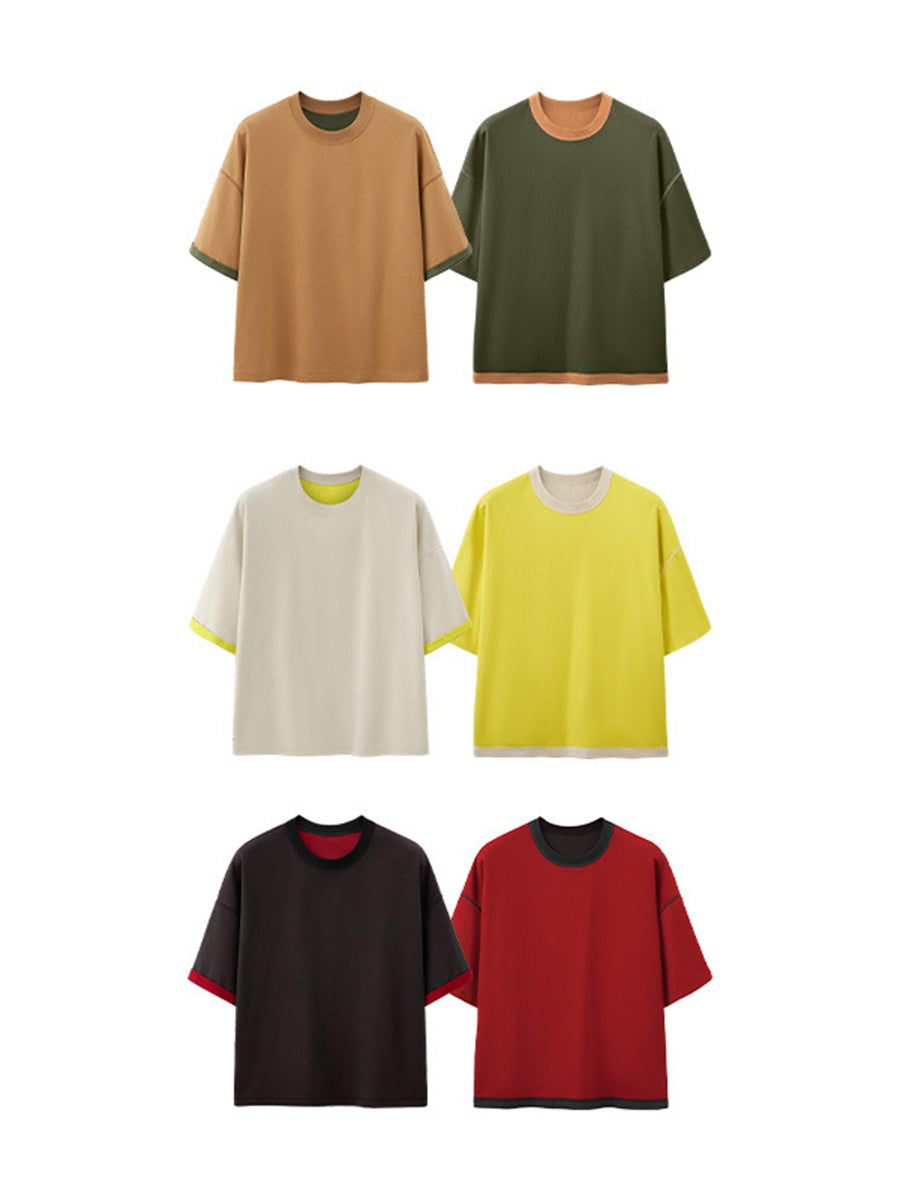 Liber SS Men's Color-blocked Fabric-blocked Contrast T-shirt