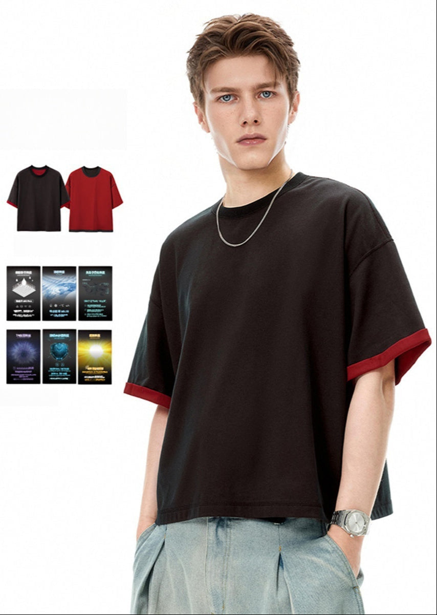 Liber SS Men's Color-blocked Fabric-blocked Contrast T-shirt