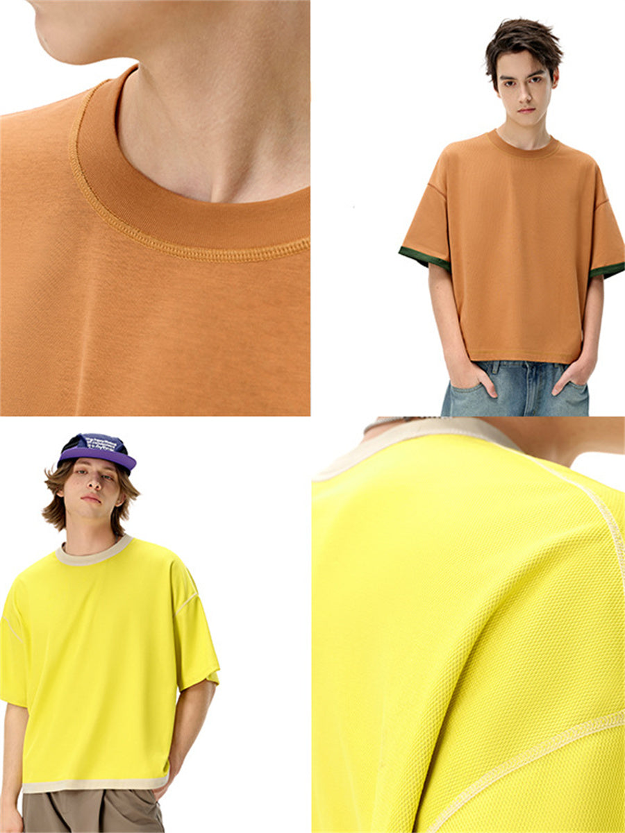 Liber SS Men's Color-blocked Fabric-blocked Contrast T-shirt