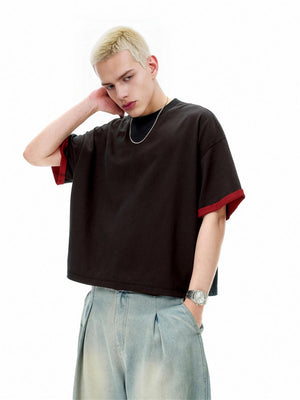 Liber SS Men's Color-blocked Fabric-blocked Contrast T-shirt