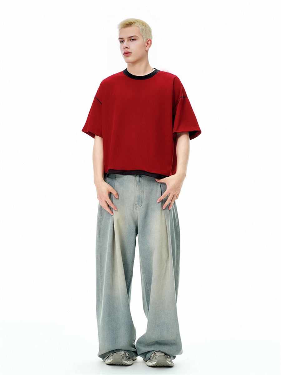 Liber SS Men's Color-blocked Fabric-blocked Contrast T-shirt