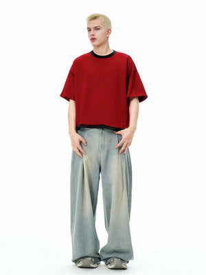 Liber SS Men's Color-blocked Fabric-blocked Contrast T-shirt