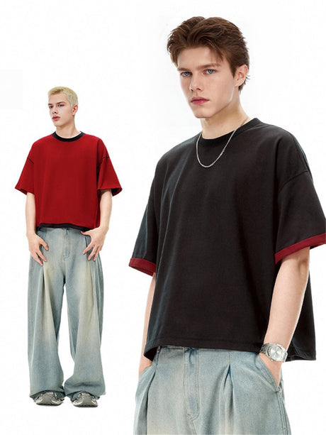 Liber SS Men's Color-blocked Fabric-blocked Contrast T-shirt