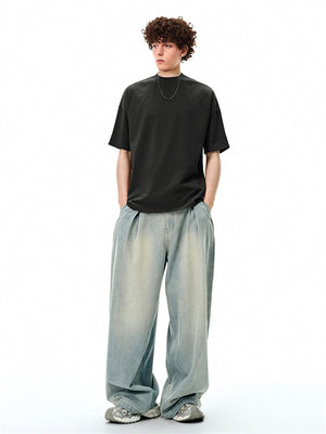 Liber SS Men's Solid Color Topstitched Fabric T-Shirt