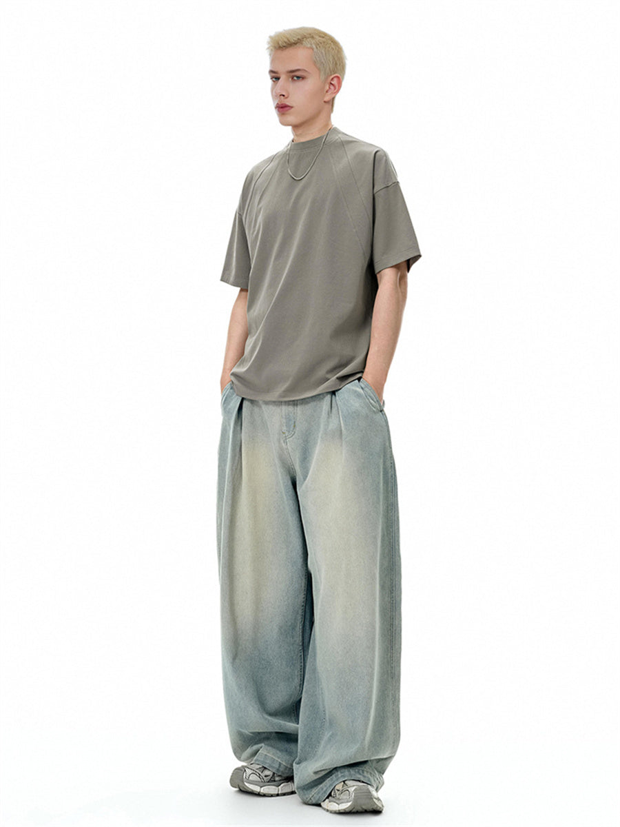 Liber SS Men's Solid Color Topstitched Fabric T-Shirt
