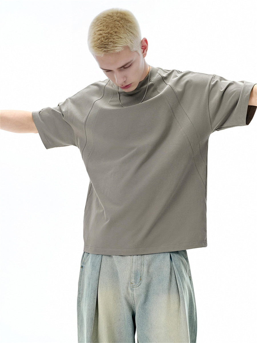 Liber SS Men's Solid Color Topstitched Fabric T-Shirt