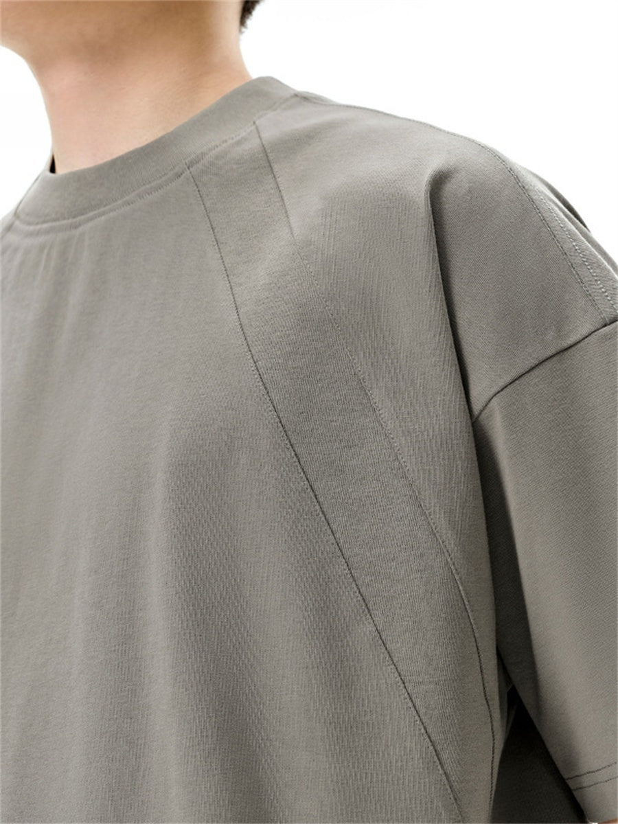 Liber SS Men's Solid Color Topstitched Fabric T-Shirt