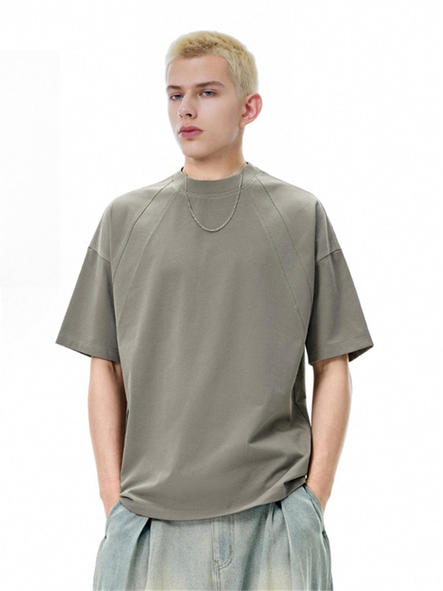 Liber SS Men's Solid Color Topstitched Fabric T-Shirt