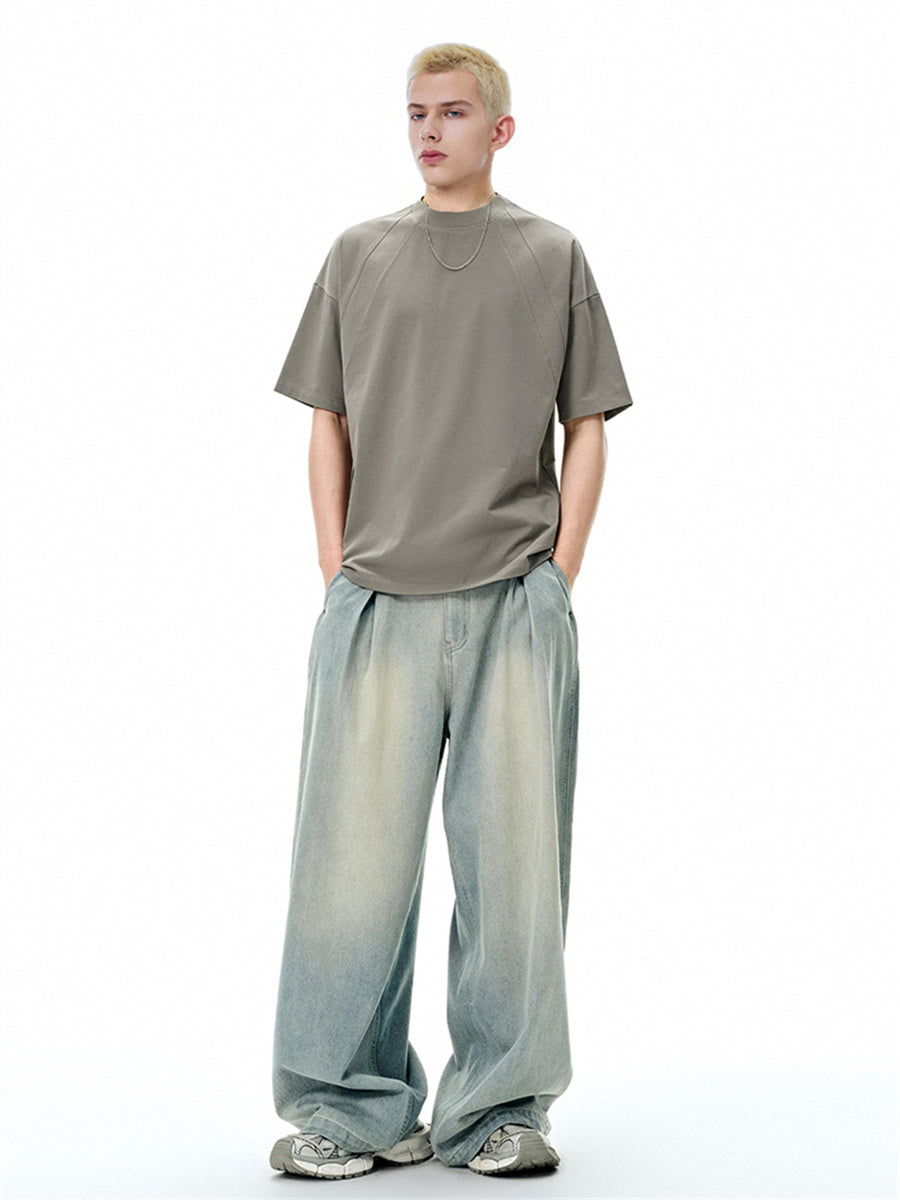 Liber SS Men's Solid Color Topstitched Fabric T-Shirt
