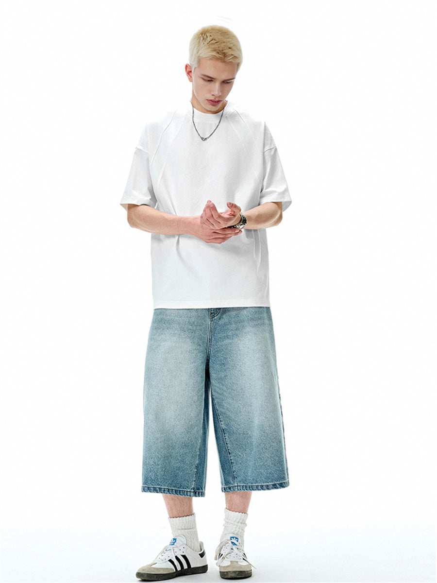 Liber SS Men's Solid Color Topstitched Fabric T-Shirt