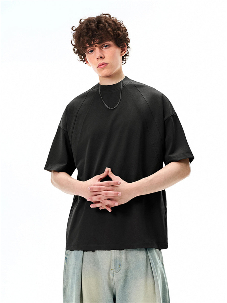 Liber SS Men's Solid Color Topstitched Fabric T-Shirt