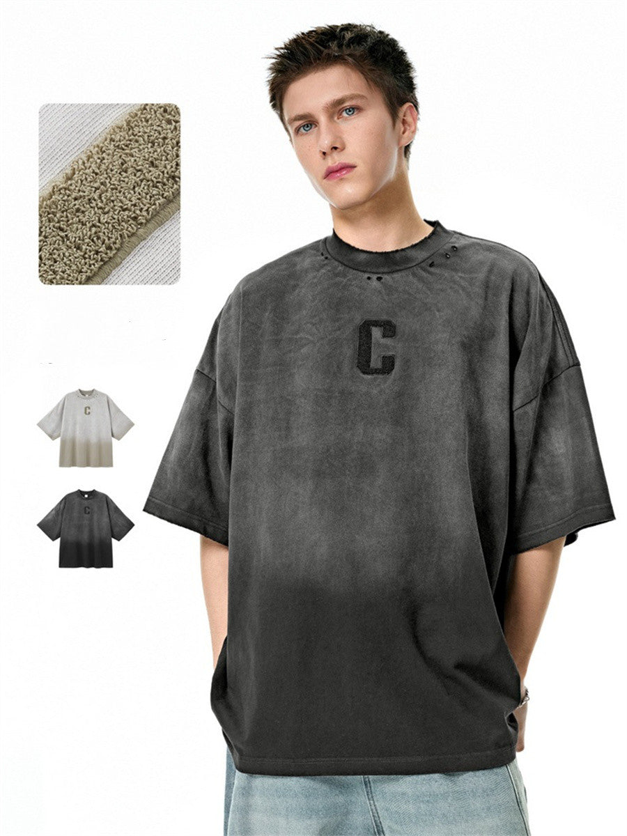 Liber Spring Men's Embroidered Pattern Letter T-shirts