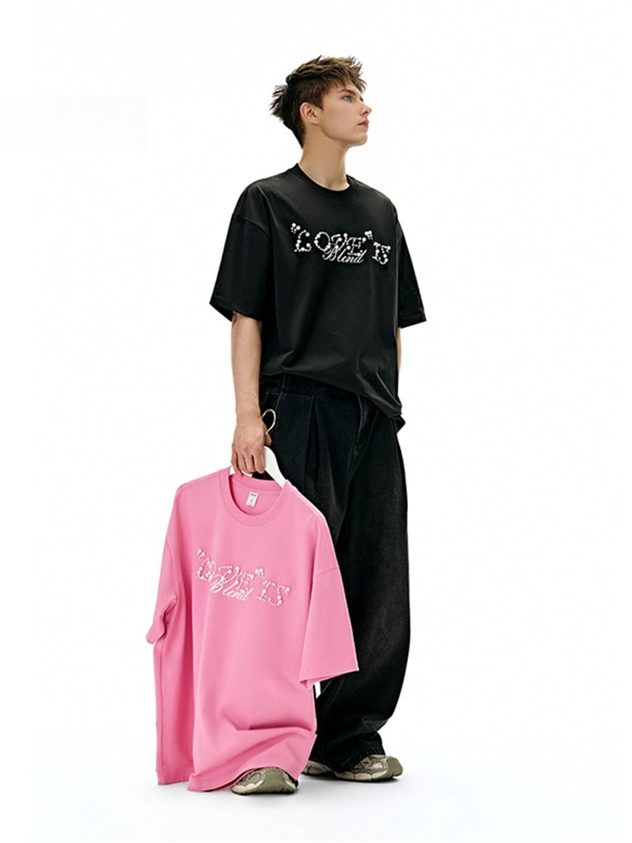 Liber SS Men's Lettering Beaded T-shirt