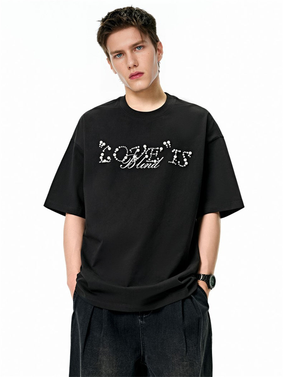 Liber SS Men's Lettering Beaded T-shirt