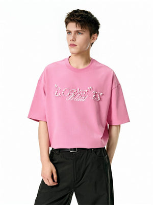 Liber SS Men's Lettering Beaded T-shirt