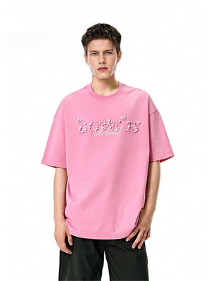 Liber SS Men's Lettering Beaded T-shirt